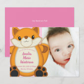 Invitation Fox Baby shower rose (Devant / Derrière)