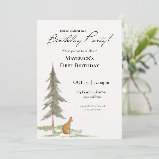 Invitation Fox Birthday Party (Debout devant)