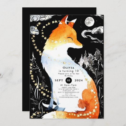 Invitation Fox Birthday Woods Whimsy (Devant / Derrière)