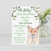 Invitation Fox Bois animaux Green Rustic Baby garçon douche (Debout devant)