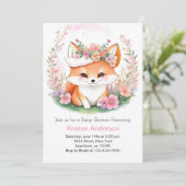 Invitation Fox Fleur sauvage Woodland Baby shower fille (Debout devant)