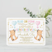 Invitation Fox Genre Revele Baby shower bleu rose or (Debout devant)