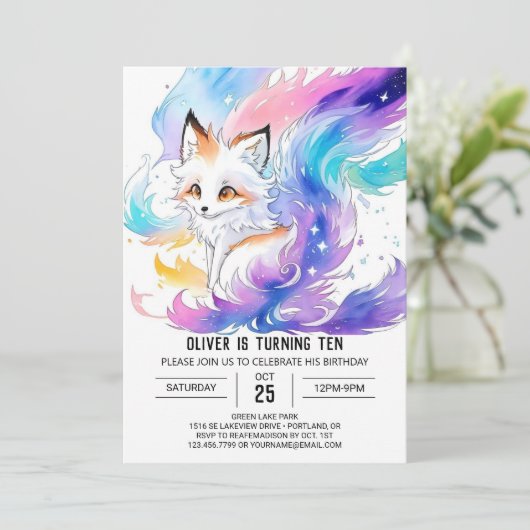 Invitation Fox Magic dans les bois Anniversaire (Debout devant)