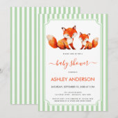 Invitation Fox Mama and Baby Shower Pale Green Stripes Cute (Devant / Derrière)