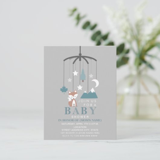 Invitation Fox Mobile Modern Boy Baby shower (Debout devant)