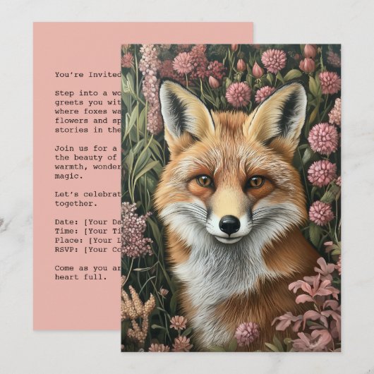 Invitation Fox Parmi Les Blooms Du Printemps (Devant / Derrière)