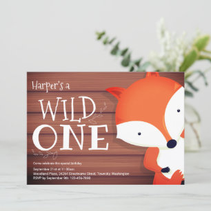 Invitation Fox Rustic Wood Wild Un premier anniversaire