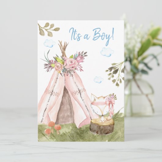 Invitation *~* Fox Teepee Tent Boho Woodland Forest Boy (Debout devant)