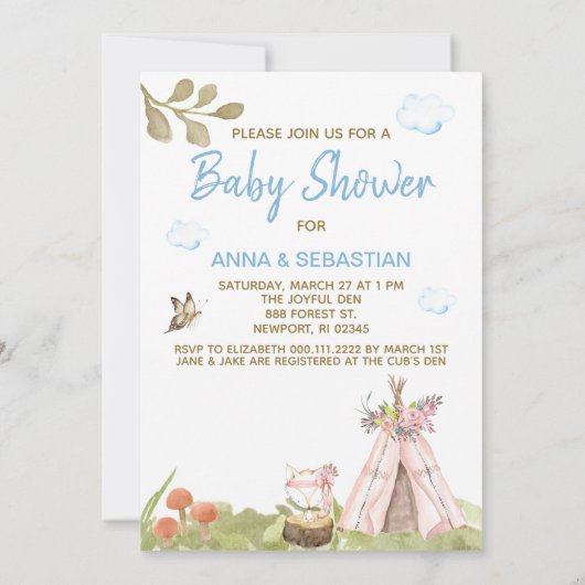 Invitation *~* Fox Teepee Tent Boho Woodland Forest Boy (Dos)