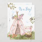 Invitation *~* Fox Teepee Tent Boho Woodland Forest Boy (Devant / Derrière)