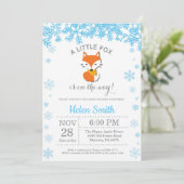 Invitation Fox Winter Blue Boy Baby shower Snowflake (Debout devant)