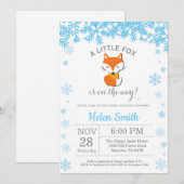 Invitation Fox Winter Blue Boy Baby shower Snowflake (Devant / Derrière)