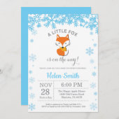 Invitation Fox Winter Blue Boy Baby shower Snowflake (Devant / Derrière)
