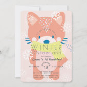 Invitation Fox Winter Onederland rose 1er anniversaire Invita (Devant)