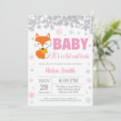 Invitation Fox Winter rose Fille Baby shower Flocon de neige (Debout devant)