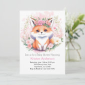 Invitation Fox Woodland Meadow Boho Girl Baby shower (Debout devant)