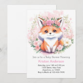 Invitation Fox Woodland Meadow Boho Girl Baby shower (Devant / Derrière)