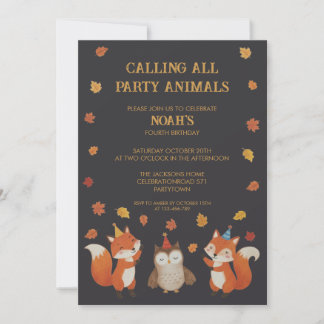Invitation Foxes and Owl Woodland Fall Kids Birthday Party