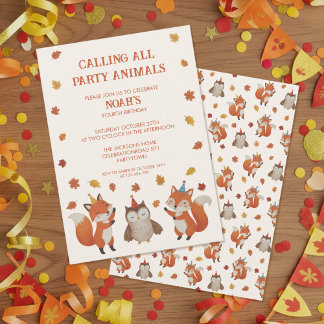 Invitation Foxes and Owl Woodland Fall Kids Birthday Party