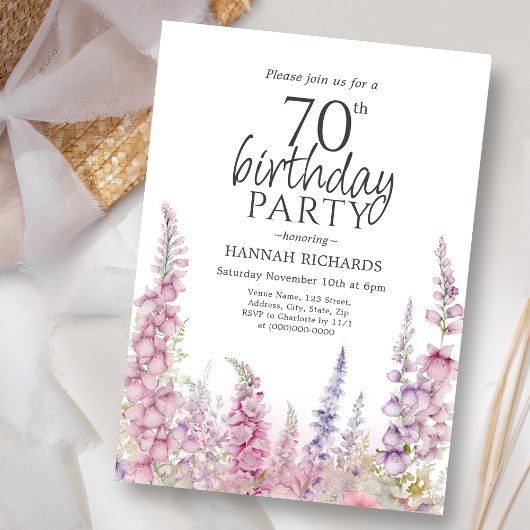 Invitation Foxglove Floral Violet 70e anniversaire
