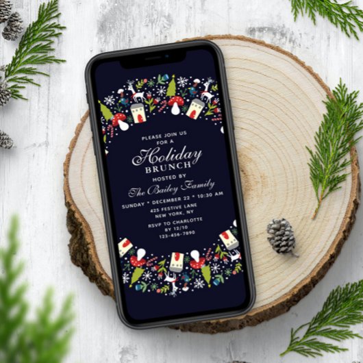 Invitation Foyer de Noël en bois Brunch de Noël