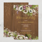 Invitation Foyère de bois de grange en or floral rustique (Devant / Derrière)