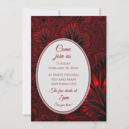 Invitation Fractal rouge brillant 30e anniversaire (Dos)