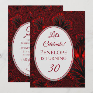 Invitation Fractal rouge brillant 30e anniversaire