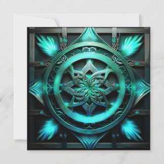 Invitation Fractale de style mandala bleu arctique dans un ca