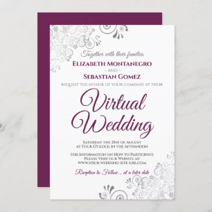 Invitation Fractions argentées Cassis Mariage virtuel blanc v
