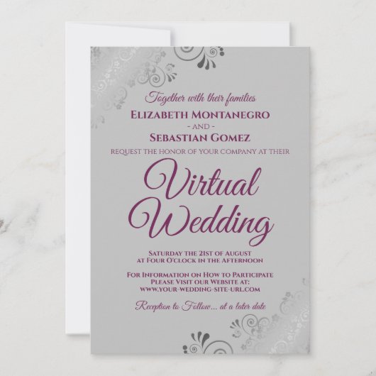 Invitation Fractions d'argent Cassis Mariage virtuel violet e (Devant)