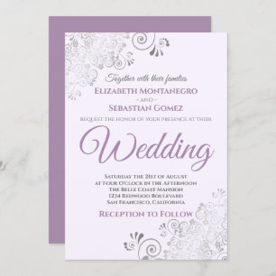 Invitation Fragments d'argent Simple chic violet et Mariage g