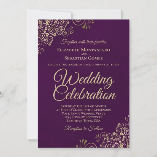 Invitation Fragments or sur Plum Purple Elegant QR Code Maria (Devant)