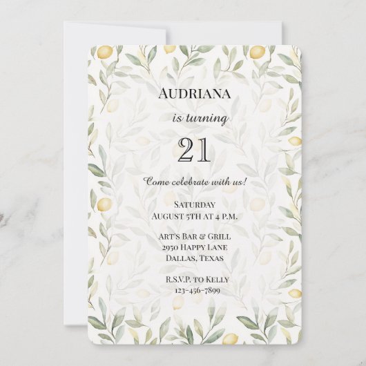 Invitation Fraîche citron jaune Anniversaire (Devant)