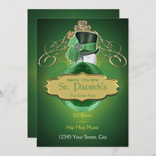 Invitation fraîche de partie de St Patrick de vert (Devant / Derrière)