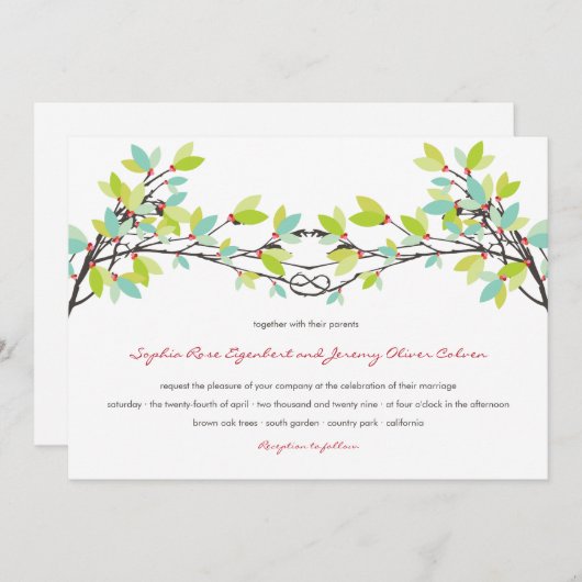 Invitation Fraîchement vert noué Aiguilles Printemps Mariage (Devant / Derrière)