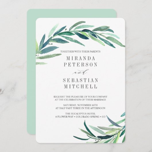 Invitation Fraîches Eucalyptus Branches Feuilles Mariage bota (Devant / Derrière)