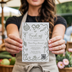 Invitation Frais Éclos sur le Marché Mariage Main Levée QR