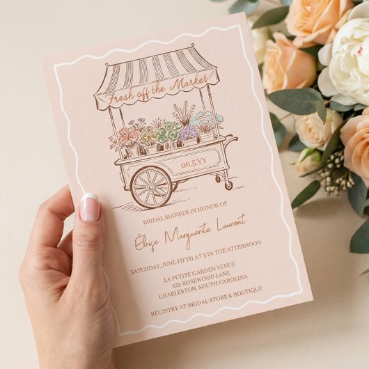 Invitation Frais Sorti du Marché Fleurs Chariot Enterrement d
