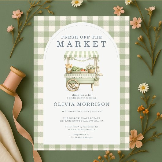 Invitation Frais Sorti du Marché Gingham Vert Enterrement de
