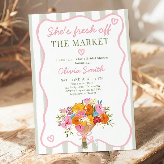 Invitation Frais Sorti du Marché Rose Vert Enterrement de Vie