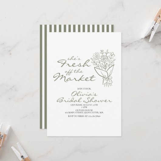 Invitation Frais sortie du Marché Shower de Mariée (Devant/Arrière en situation)