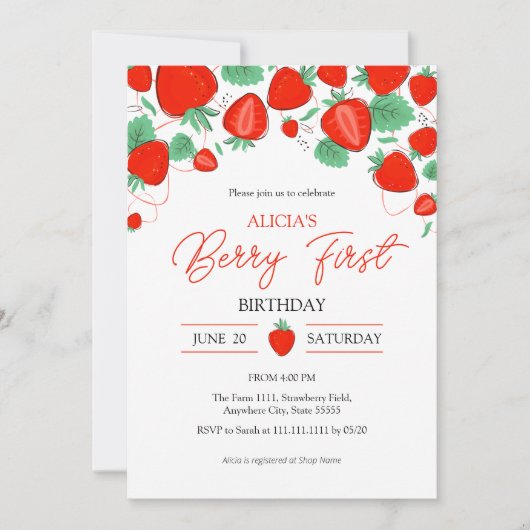 Invitation Fraise 1er anniversaire (Devant)
