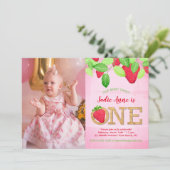 Invitation Fraise 1er anniversaire Aquarelle rose photo (Debout devant)