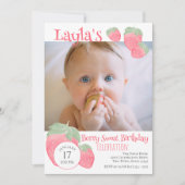 Invitation Fraise 1er anniversaire avec photo (Devant)