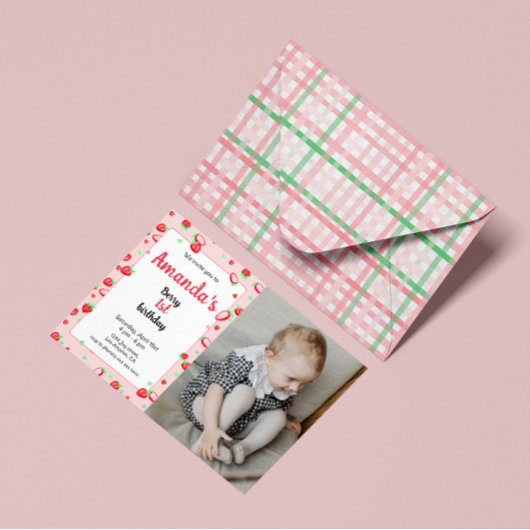 Invitation Fraise 1er anniversaire baie de fête première