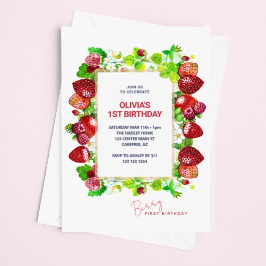 Invitation fraise 1er anniversaire Berry 1er