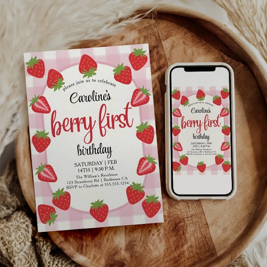 Invitation Fraise 1er anniversaire Berry fête