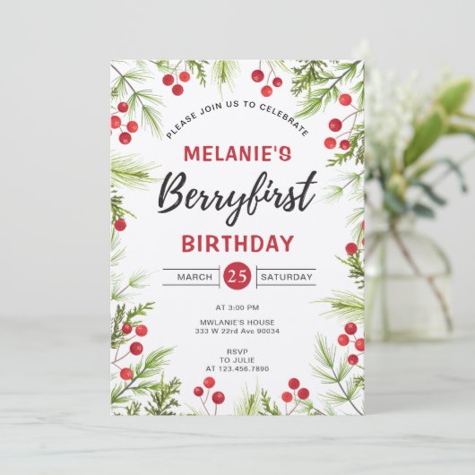 Invitation Fraise 1er anniversaire | Berry First (Debout devant)