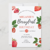 Invitation Fraise 1er anniversaire | Berry First girl (Devant)